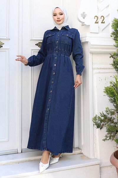 Modamihram Elastic Waist Jeans Ferace Dark Blue 19228