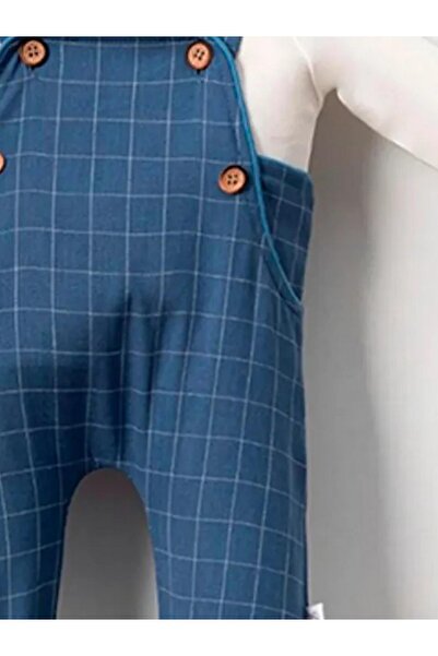 TRENDİMİZBİR Erkek Bebek Ekose Dokumalı Salopet Mavi