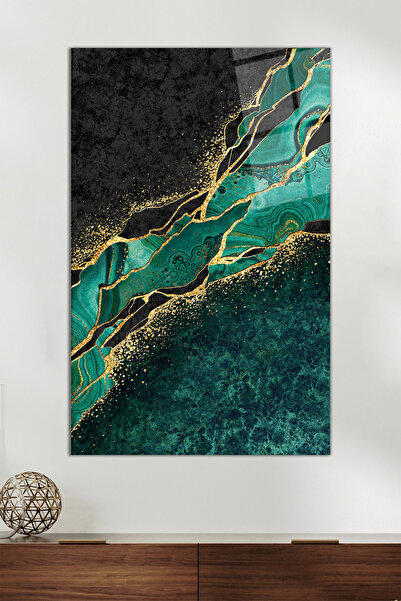 Vosevu Gold Yeşil Mermer Dikey Cam Tablo, Modern Ev Ofis Dekoru, Hediyelik Du...