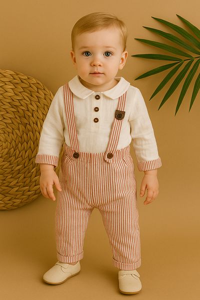 Murat Baby Baby Boy Muslin Fabric Striped Salopet Set