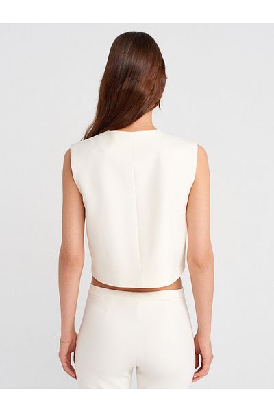 Dilvin 60586 Short Vest with Hidden Snaps-Ecru