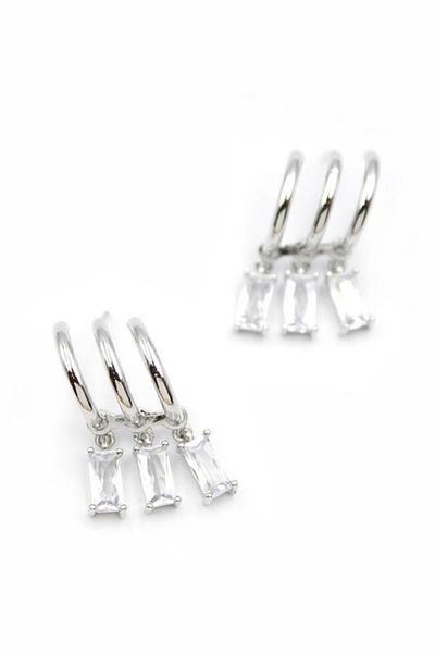 Royaleks Large Baguette Stone Earrings - Silver