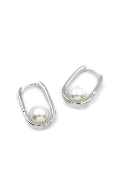 MR RZN STORE Pearl Hoop Earrings - Silver