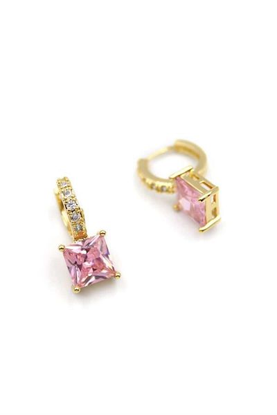 Royaleks Square Jewelled Earrings - Pink