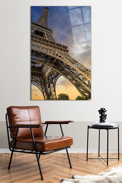Vosevu Turnul Eiffel din Paris Pictură verticală pe sticlă, Decor modern pentru birou, Decorare de perete pentru cadou, Sticlă rezistentă la spargere