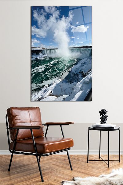Vosevu Pictură verticală din sticlă Cascada de falcu, decor modern pentru biroul de acasă, decorare de perete cadou, sticlă rezistentă la spargere