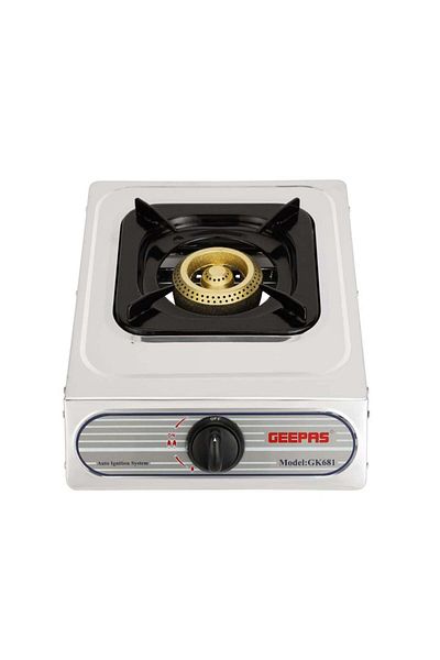 Geepas Auto Ignition Cook-top High Fuel Efficiency Single Burner Gas Cooker | Cast Iron Burner GK681 Silver