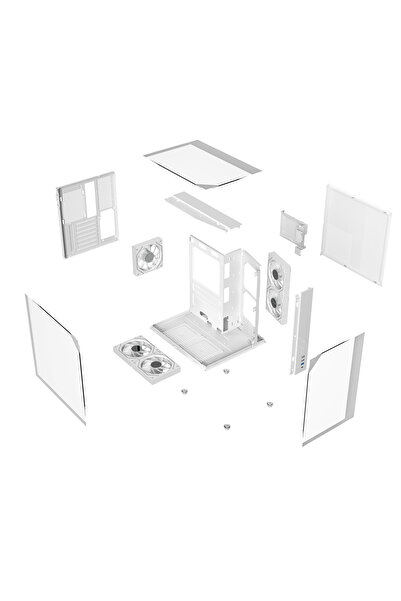 SHARX خزانة ألعاب PROFIN متوسطة الحجم، ATX، 5 مراوح ARGB مثبتة مسبقًا مقاس 120 مم، بيضاء - GX500W