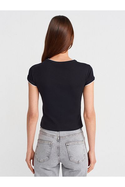 Dilvin 31750 Contrast Short Sleeve Tshirt-Black