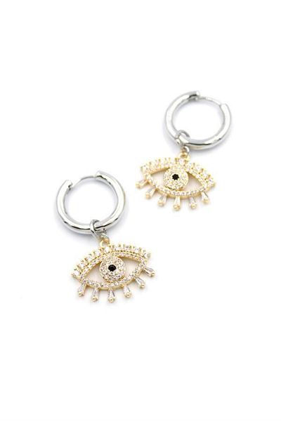 Royaleks Zircon Stone Eye Hoop Earrings - Gold
