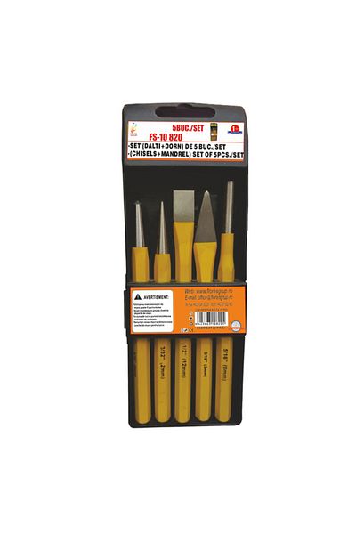 flores 5-piece set, chisel and mandrel for metal, yellow