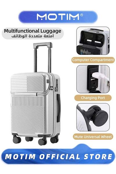 MOTIM Travel Luggage with Front Open Laptop Compartment Pocket and USB Port 24 inch