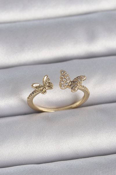 Skygo Brass Gold Color Adjustable Zircon Stone Butterfly Model Women's Ring - Tj-Byk3374