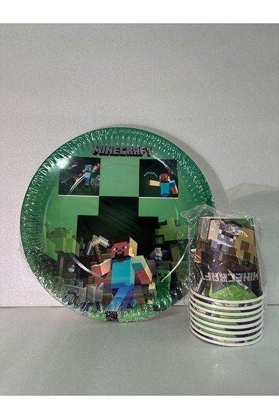 Cadde Süs Minecraf Themed Plate Cup Set of 8