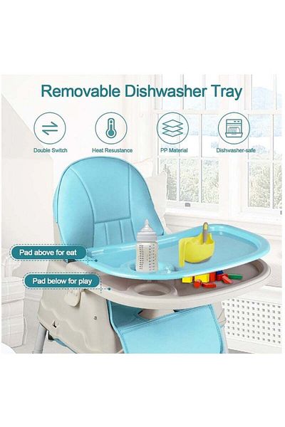 Yelajoy 3-in-1 Portable Baby Chair with Dining Tray,Height-Adjustable,for Baby 6 months to 4 years,Blue
