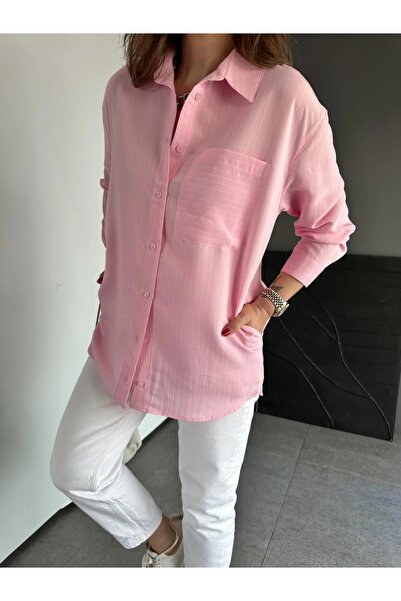 QİMYA BUTİK EGZOTİK ASORTİK Kadın Çizgili Yandan Cepli Oversize Tunik GÖMLEK