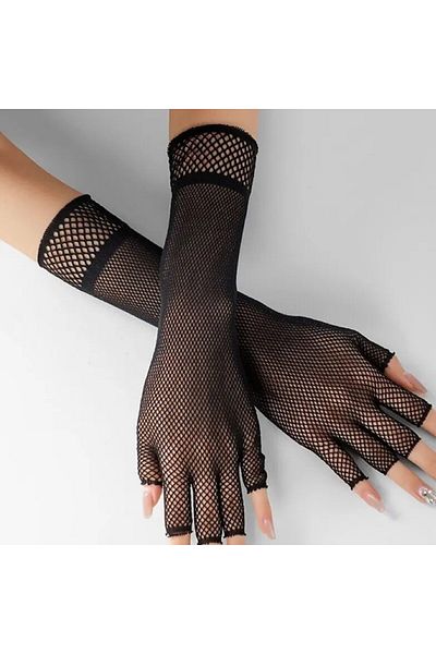 VEGAROKS Fishnet Cut Fingered Imported Black Fishnet Gloves