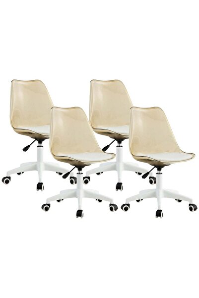 Taimi 4-Pieces Adjustable Swivel 360° Armless Desk Chair w/ wheels,Brown- 77-87H x 43-53SH x 54D x 48SW cm