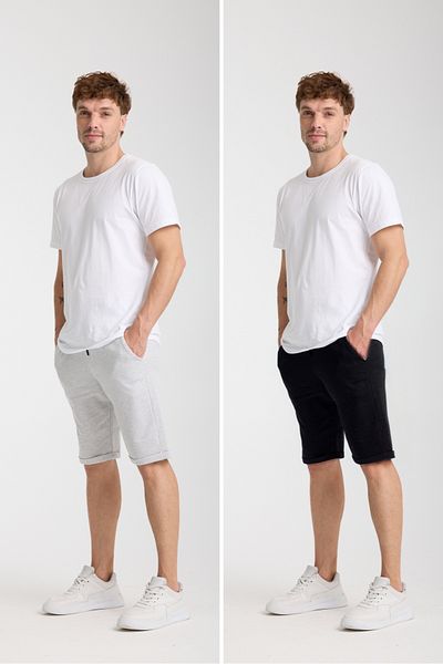 VERSCOVE Men's Double Leg 2-Piece Advantage Set with Side Pockets and Lace-Up Waist Basic Combed Cotton Shorts