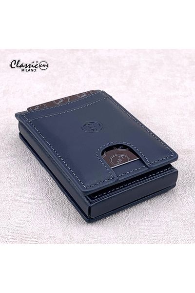 Classic Milano RFID Blocking Leather Card Holder for Men with Pop-Up Slot, ID Window & Magnetic Closure.