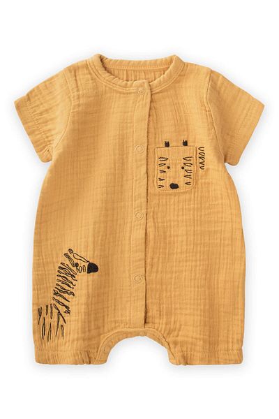 Cigit Zebra Embroidered Muslin Shorts Jumpsuit 0-3 Years Pastel Yellow