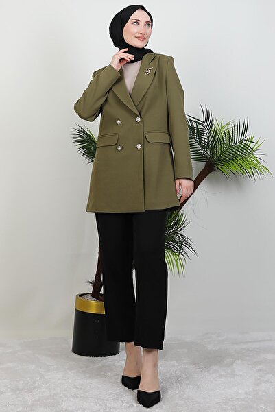 giz astore Kelebek Broş Detay Ceket Haki