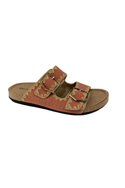 BENTO 41001 Tile Double Buckle Leather Women's Slippers