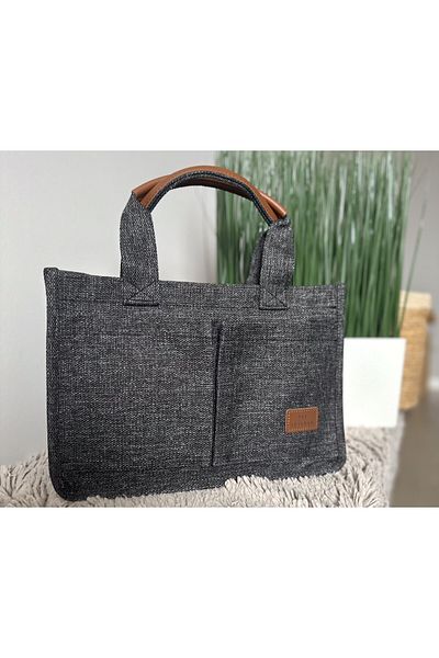 ESNEVA Women's Canvas Fabric Anthracite Two Piece Tote Bag with Front Pocket Printed Hand and Shoulder Bag