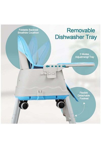 Yelajoy 3-in-1 Portable Baby Chair,Double Layer Tray,Height-Adjustable,for Baby 6 months to 4 years,Blue