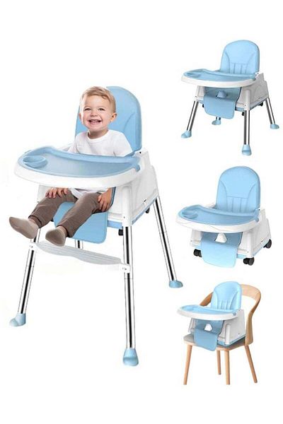Yelajoy 3-in-1 Portable Baby Chair,Double Layer Tray,Height-Adjustable,for Baby 6 months to 4 years,Blue