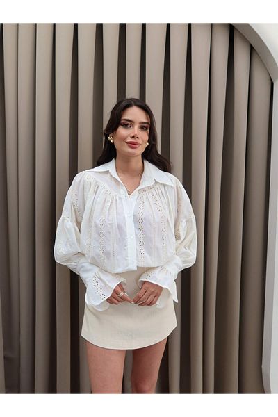 ESRAHELVACI Ecru Scallop Shirred Shirt