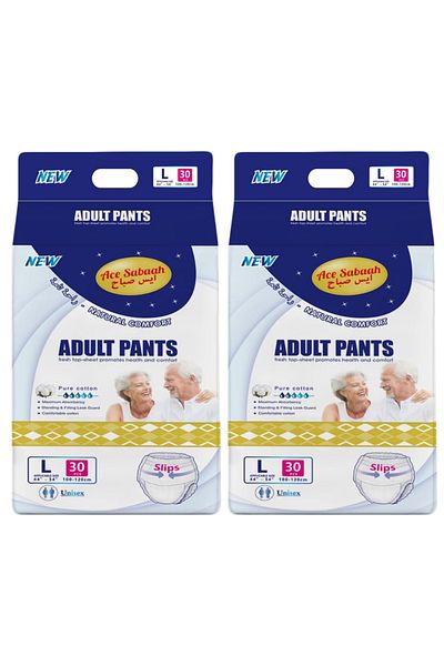 Ace Sabaah Adult Diaper Pants, Size Large, Waist 100-120cm, Pack of 30 X 2