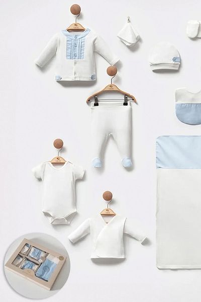 Cassiope Cotton Soft Textured Jumpsuit Bodysuit Blanket Set Boxed Gift 10-Piece Hospital Release