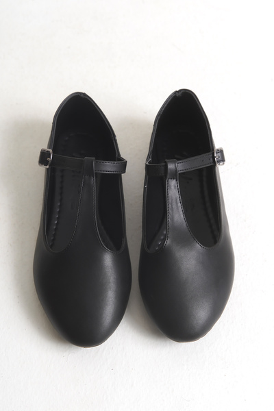 Moda Değirmeni Black Skin Women's Classic Flat Belted Non-Slip Sole Ballerinas Md1001-111-0001