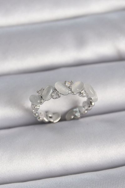 Skygo Brass Silver Color Adjustable Zircon Stone White Enamel Model Women's Ring - Tj-Byk3383