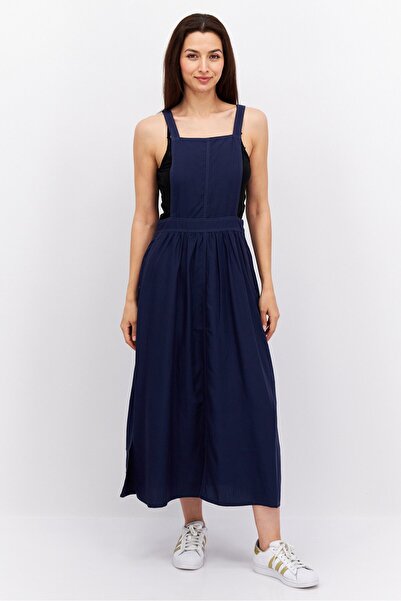 Esprit Women Solid Midi Dungaree Dress, Navy