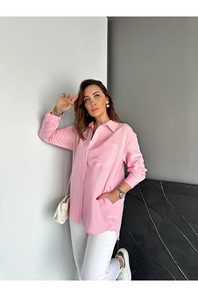 QİMYA BUTİK EGZOTİK ASORTİK Kadın Çizgili Yandan Cepli Oversize Tunik GÖMLEK