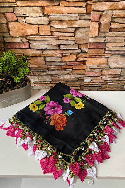 Cenk Eșarfă brodată cu căpșuni, scris manual, cadou/pungă de zestre