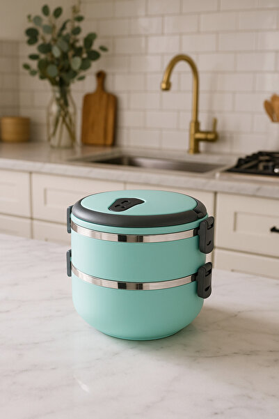 Veliday 2 Katlı Sızdırmaz Yemek Termosu Sefer Tası Saklama Kabı Turkuaz