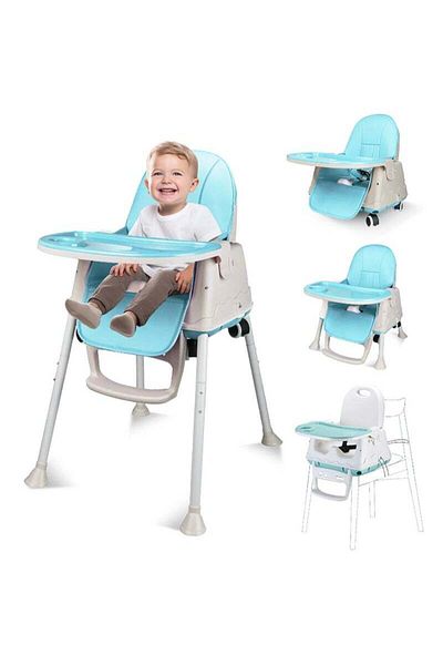 Yelajoy 3-in-1 Portable Baby Chair with Dining Tray,Height-Adjustable,for Baby 6 months to 4 years,Blue