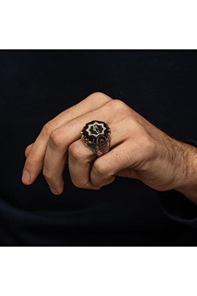 ALYANSEVİM Hasbiyallah Yazılı Siyah Taşlı 925 Gümüş Yüzük