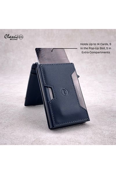 Classic Milano RFID Blocking Leather Card Holder for Men with Pop-Up Slot, ID Window & Magnetic Closure.