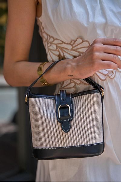 Madamra Canvas- Black Women's Modern Design Buckle Hand and Shoulder Bag