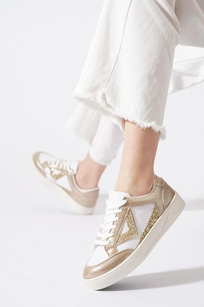 Moda Pie Peno flat sole colorful women's sports shoes white - gold