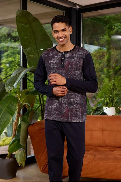NextBoys Kocabey 8053 Men's Midi Collar Long Sleeve Pajama Set - Claret Red - L
