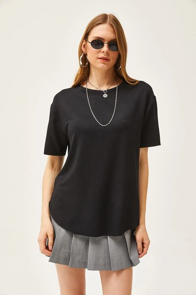 İKLİM LİFE Μπλουζάκι από ύφασμα Modal με οβάλ κοπή στο κάτω μέρος