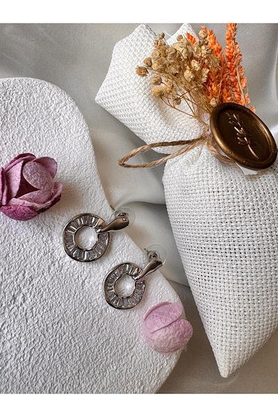 H&S AKSESUAR Tamtur Baguette Stone Round Water Wave Earrings