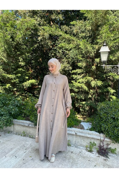JALİA Reglan kol hakim yaka ince dokuma çıtçıt kapama uzun giyçık-6068
