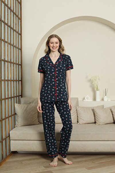 KAPİTEX Komplet pidžama u tamnoplavoj boji sa dugim rukavima, dugim kopčanjem...