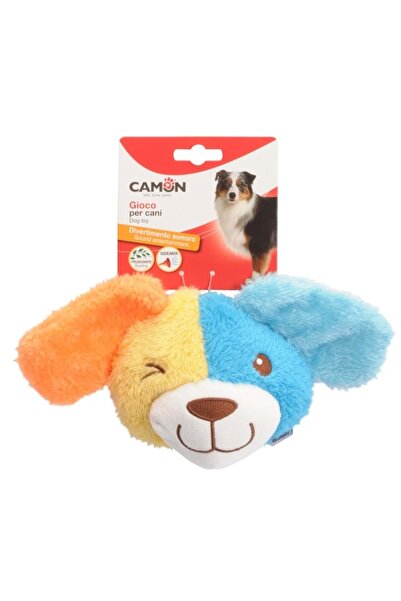 Camon Dog Toy - Polyester Dog Head Squeaky and Wrinkled, about 27 cm